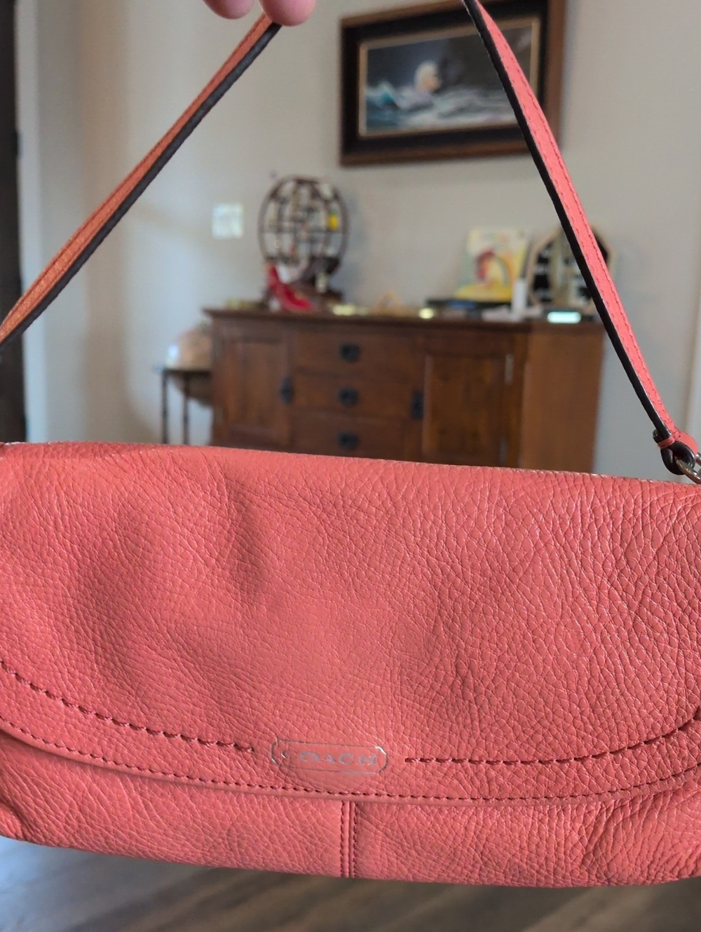 Coach Coral Pebbled Leather Wristlet Shoulder Bag